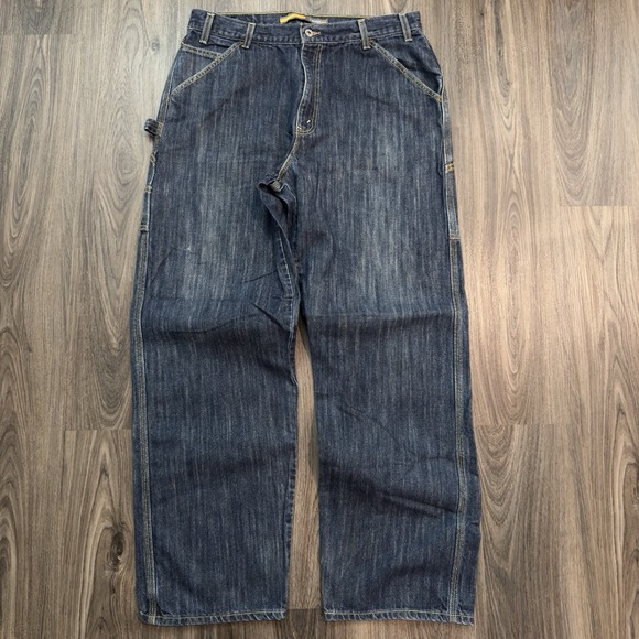 VINTAGE Levi's Silvertab Baggy Wide Leg Carpenter Jeans Mens 36x34(32) Blue Y2K - Picture 2 of 10